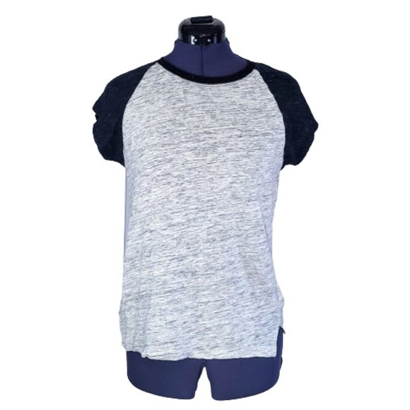 Madewell 100% Linen Raglan Tee Shirt Gray Heather and Black Women's Size Small - Picture 1 of 6